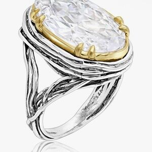 JEAN RACHEL JEWELRY Mixed Metal Two Tone Ring for Women – Oval CZ Wire Wrap Sz 7